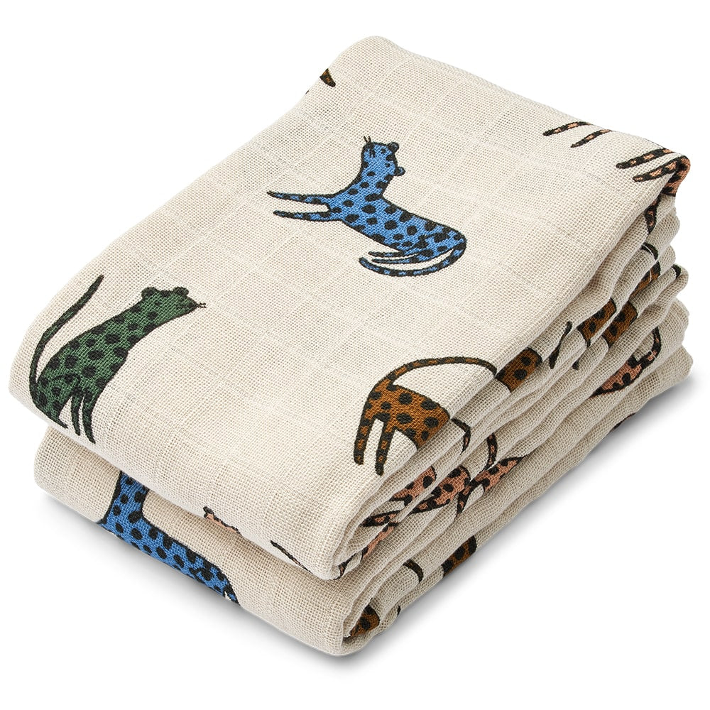 Liewood Lewis Hydrofiele Doeken Leopard Multi Mix 65x65cm 2 Stuks Liewood