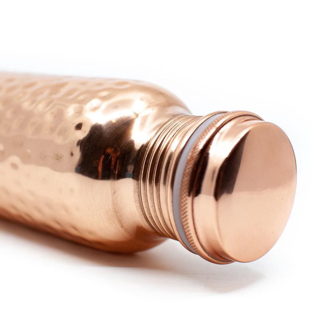 Puur Koperen Waterfles Gehamerd 1000ml Ayurveda