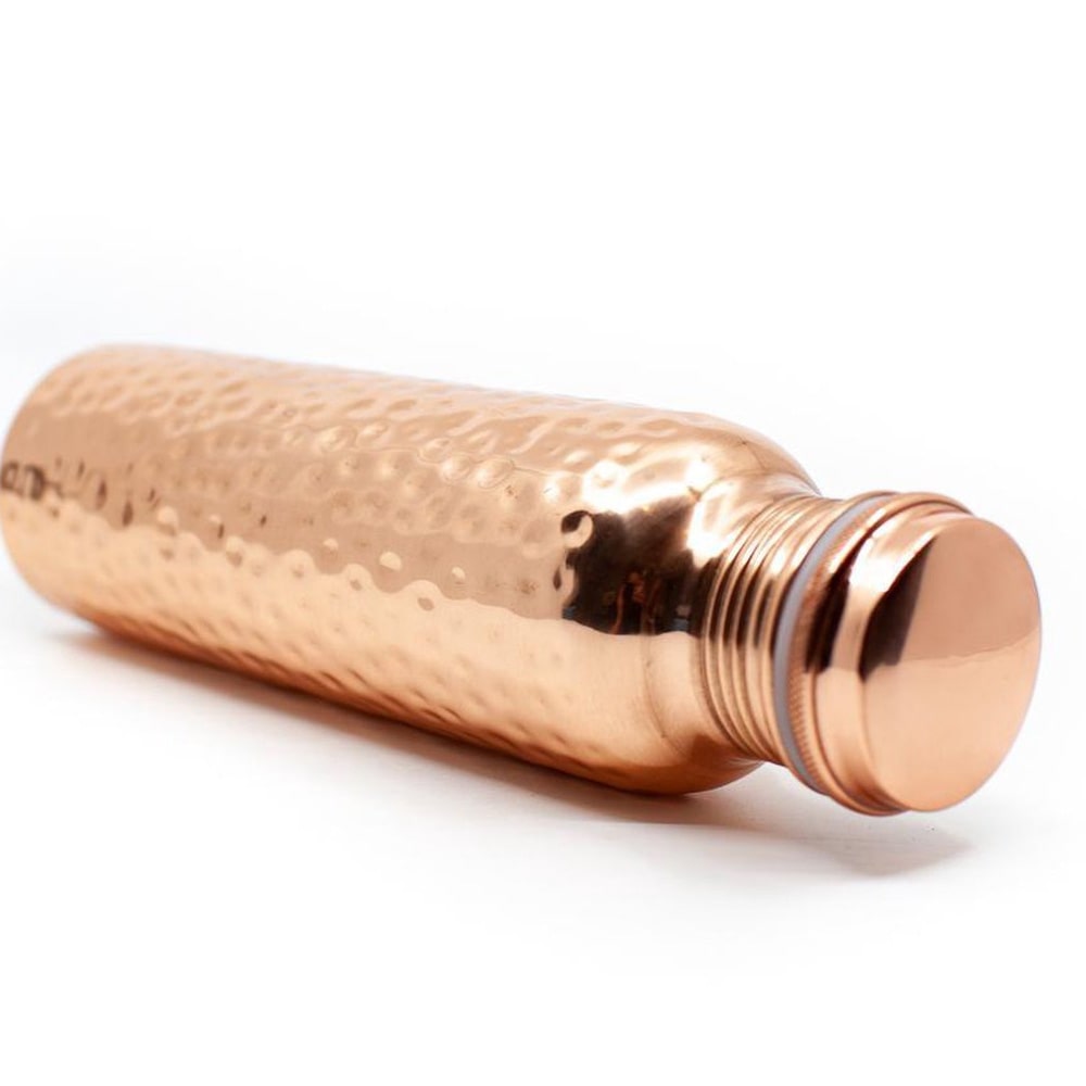 Puur Koperen Waterfles Gehamerd 1000ml Ayurveda