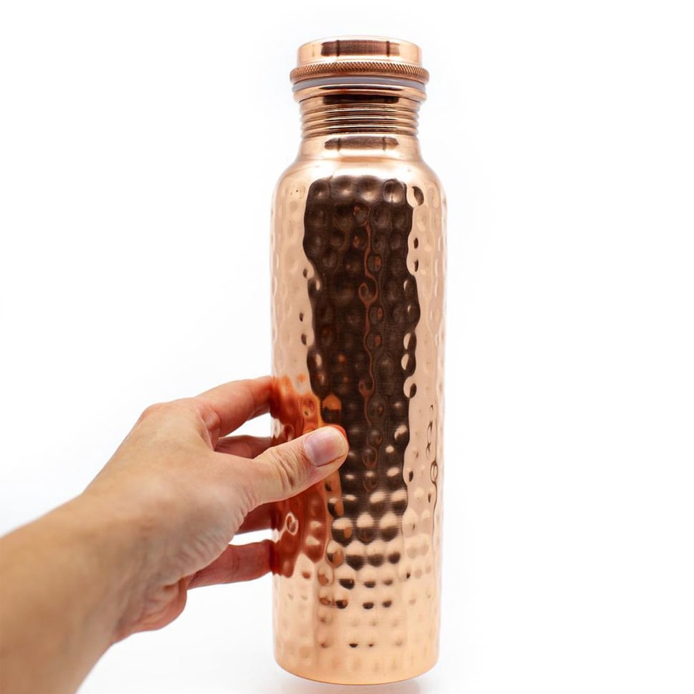 Puur Koperen Waterfles Gehamerd 1000ml Ayurveda