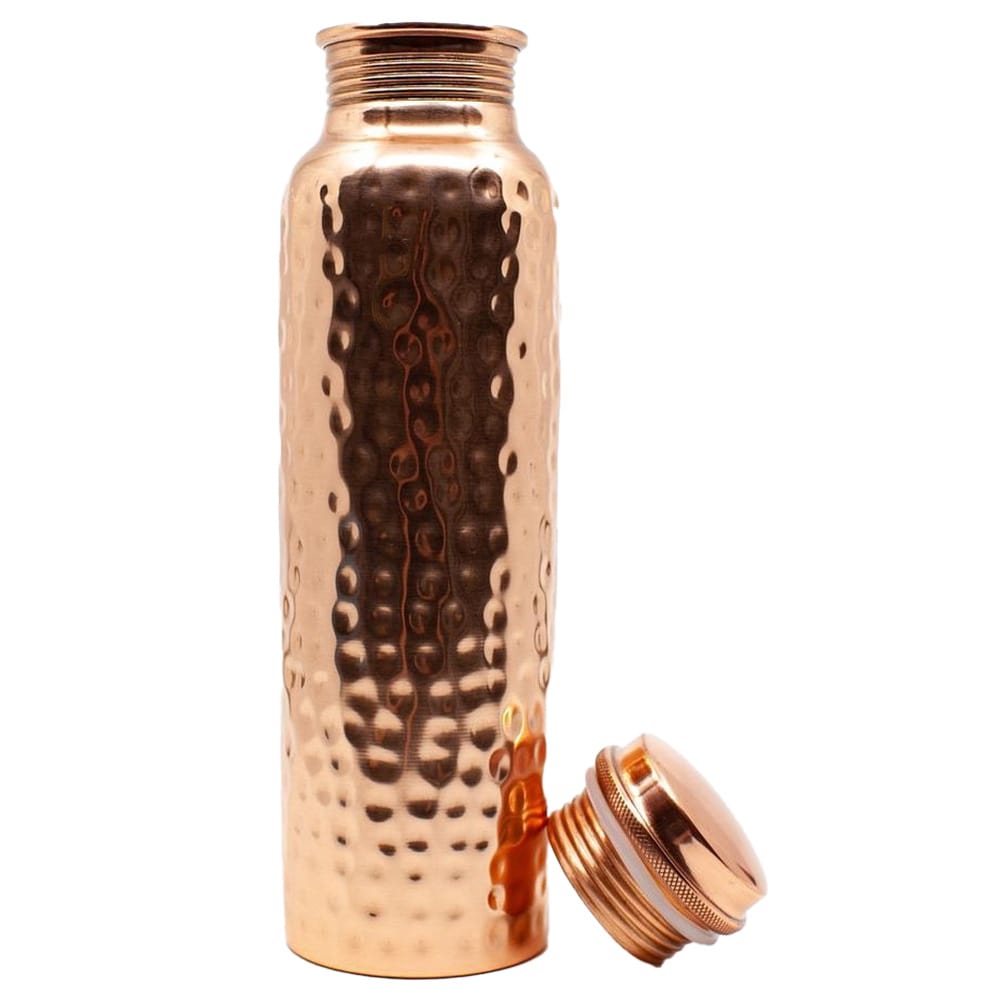 Puur Koperen Waterfles Gehamerd 1000ml Ayurveda
