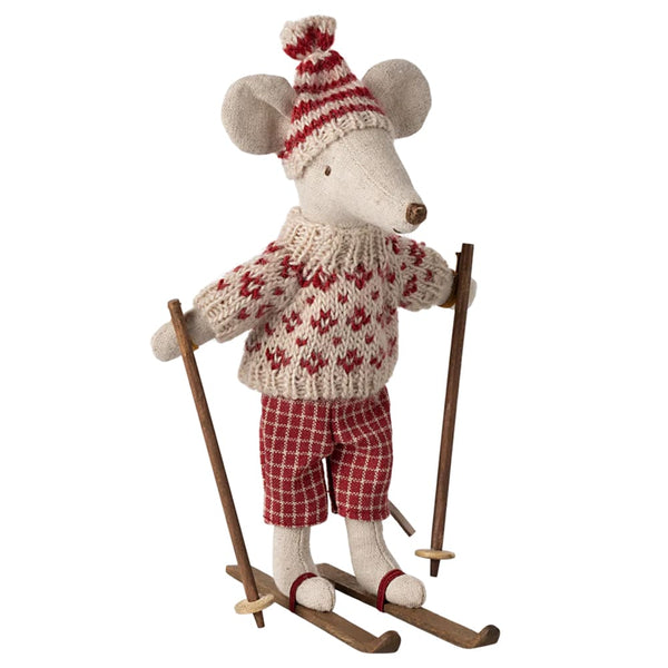 Maileg Winter Mouse With Ski Set Mother -15cm