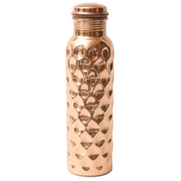 Puur Koperen Waterfles Gehamerd Diamant 900ml Ayurveda