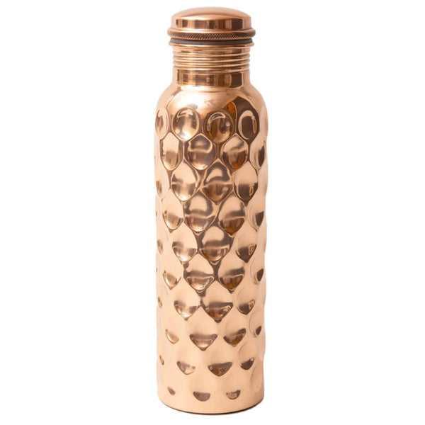 Puur Koperen Waterfles Gehamerd Diamant 900ml Ayurveda