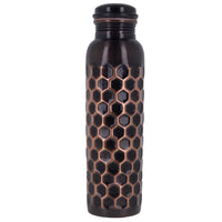 Puur Koperen Waterfles Gehamerd Diamant Antiek 900ml Ayurveda